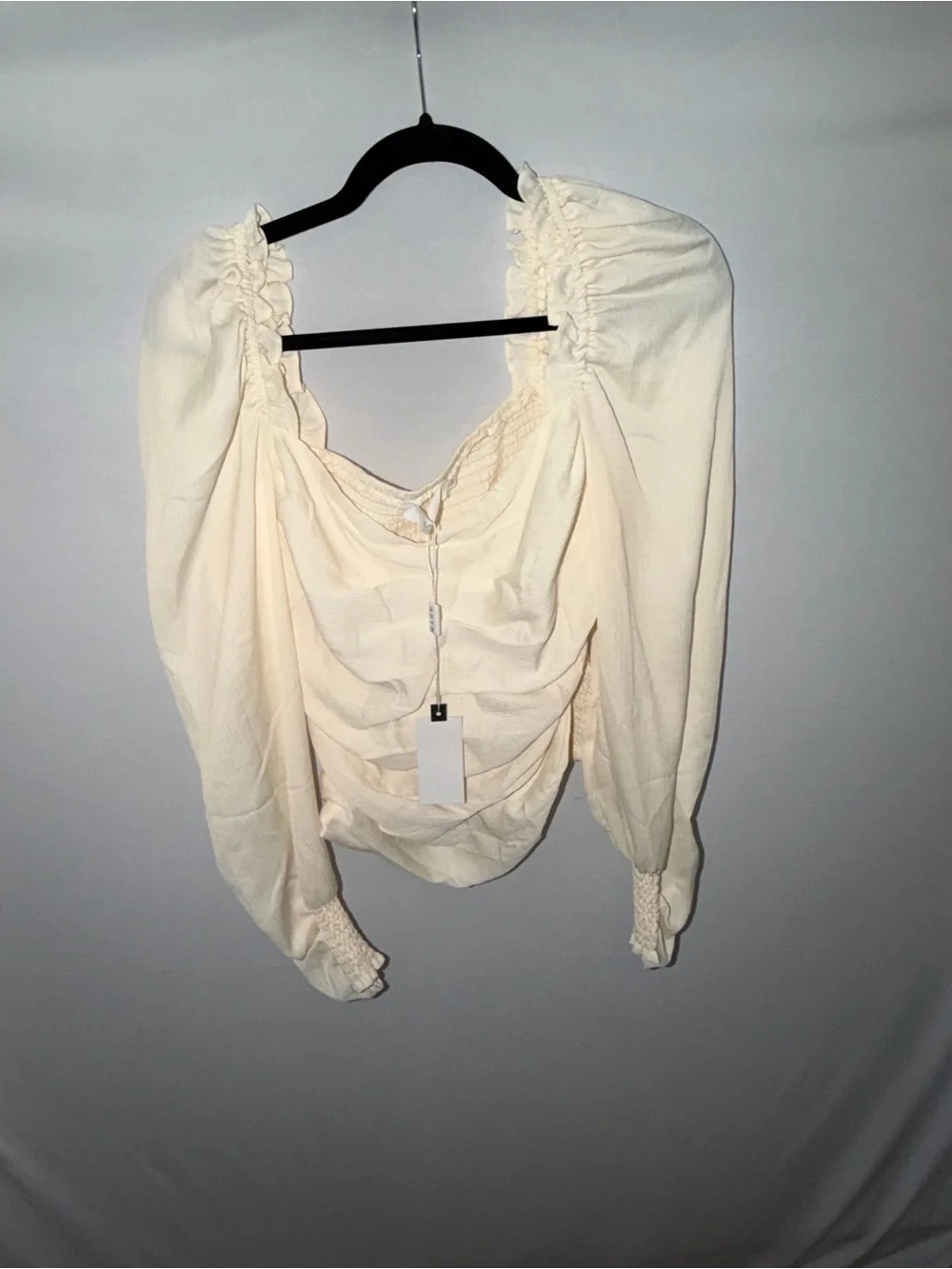 ASTR the Label Ivory Ruched Puff Sleeve Corset Top Medium Romantic Cottage NWT